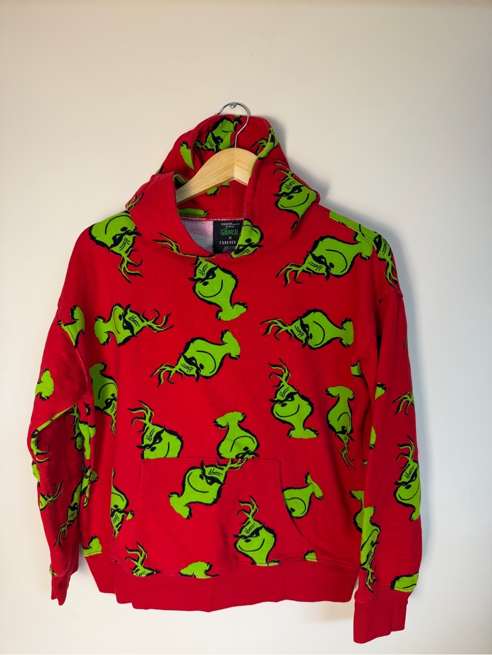 Forever 21 Red Hoodie with Green Grinch Faces